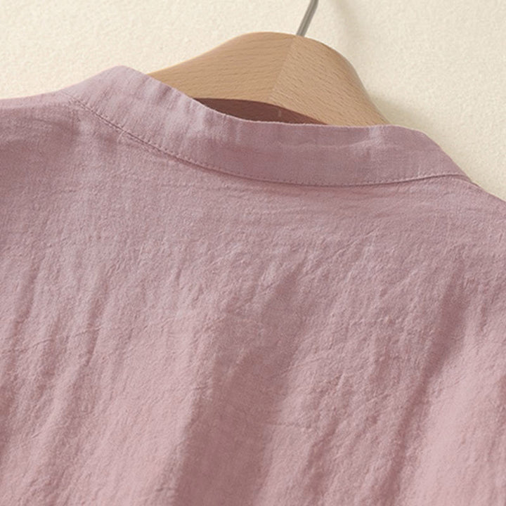 Zomer Effen Rode Knopen Korte Mouwen Dames Shirt