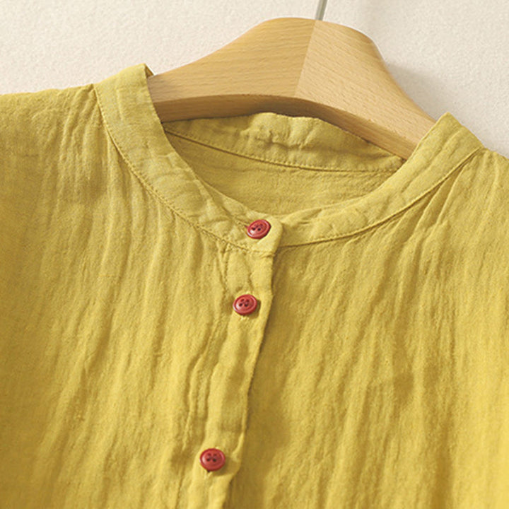 Zomer Effen Rode Knopen Korte Mouwen Dames Shirt