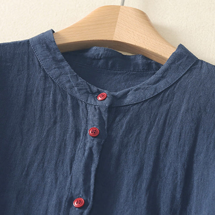 Zomer Effen Rode Knopen Korte Mouwen Dames Shirt