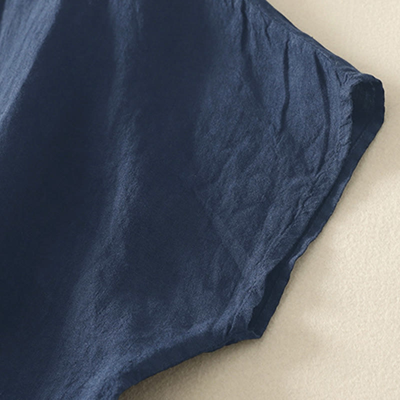 Zomer Effen Rode Knopen Korte Mouwen Dames Shirt