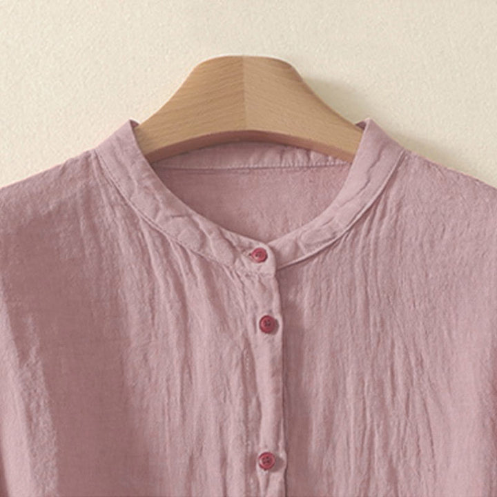 Zomer Effen Rode Knopen Korte Mouwen Dames Shirt