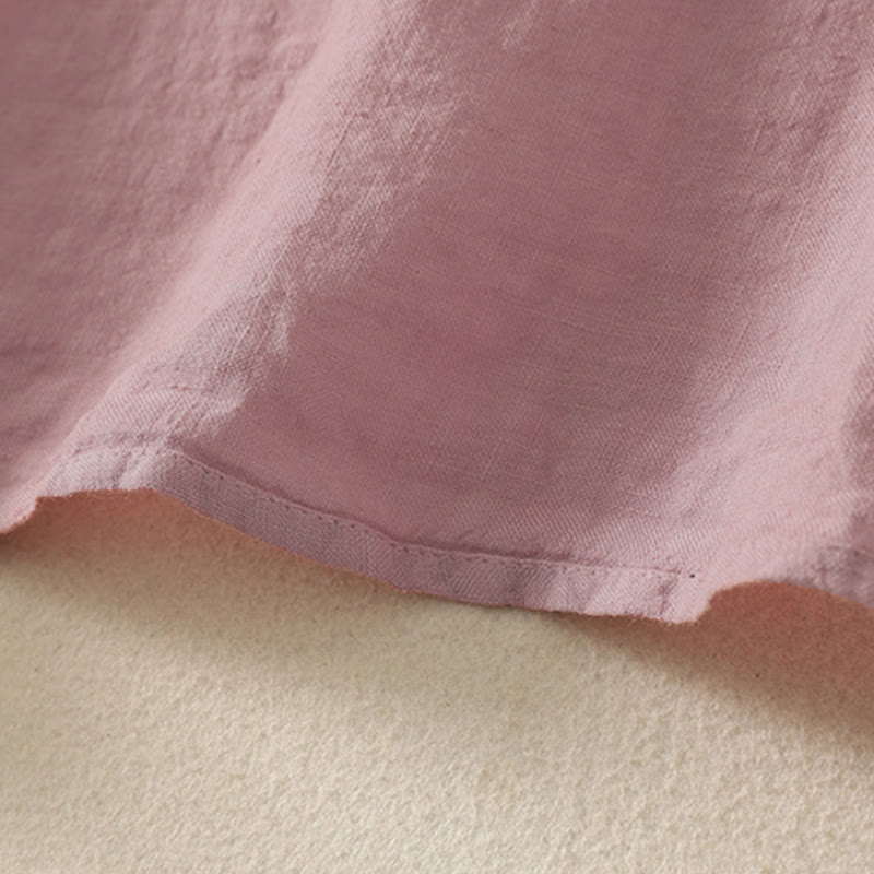 Zomer Effen Rode Knopen Korte Mouwen Dames Shirt