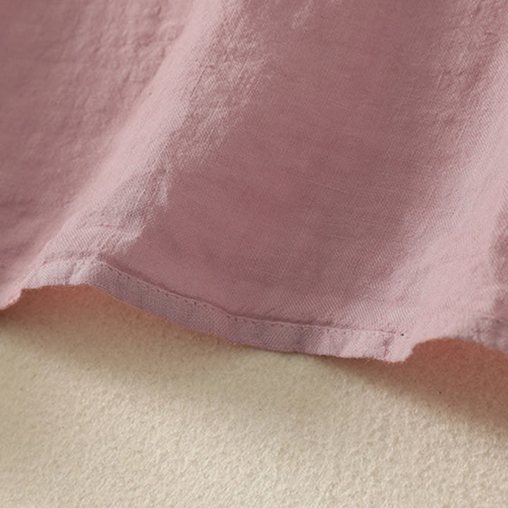 Zomer Effen Rode Knopen Korte Mouwen Dames Shirt