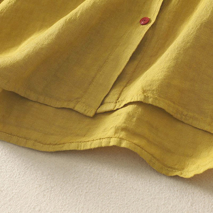 Zomer Effen Rode Knopen Korte Mouwen Dames Shirt