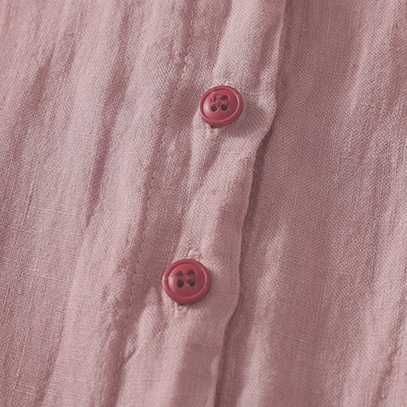 Zomer Effen Rode Knopen Korte Mouwen Dames Shirt