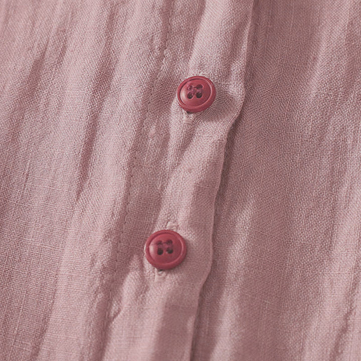 Zomer Effen Rode Knopen Korte Mouwen Dames Shirt