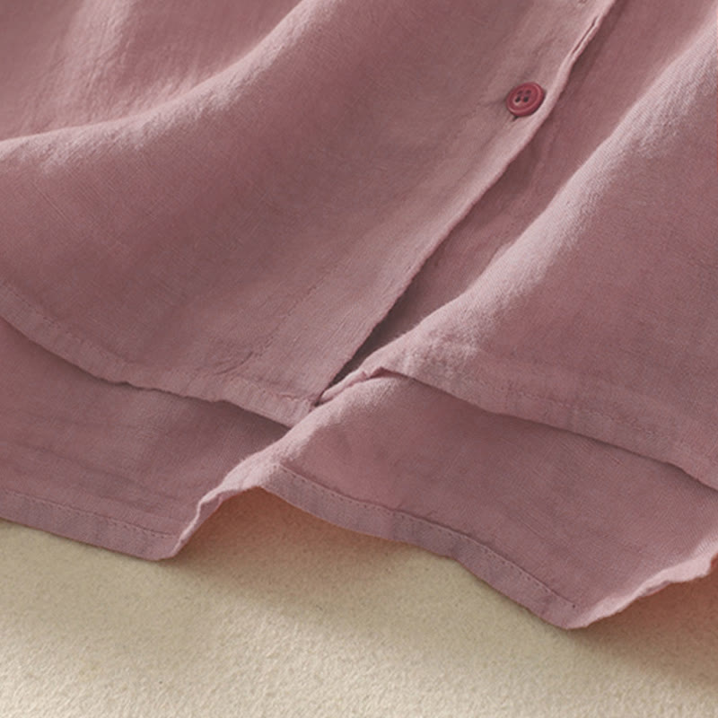 Zomer Effen Rode Knopen Korte Mouwen Dames Shirt