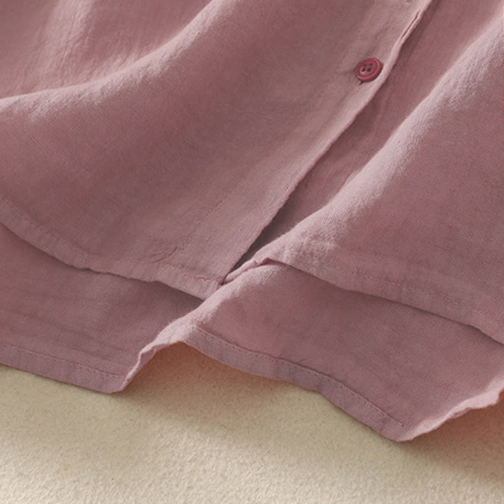Zomer Effen Rode Knopen Korte Mouwen Dames Shirt