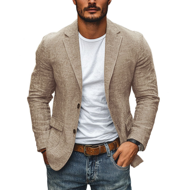 Heren Casual Katoen Linnen Notch Revers Effen Slim-fit blazer 34577242M