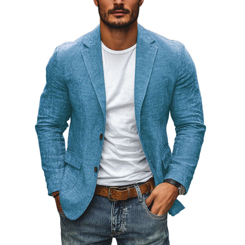 【24 uur verzending】 Heren Casual Katoen Linnen Notch Revers Eengestrekte Slank-fit Blazer 34577242M