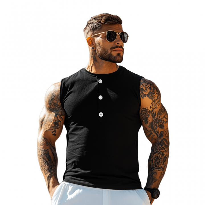 Heren Casual katoenen Henley Kraag Slim Fit Sport Tanktop MTA2620E6M
