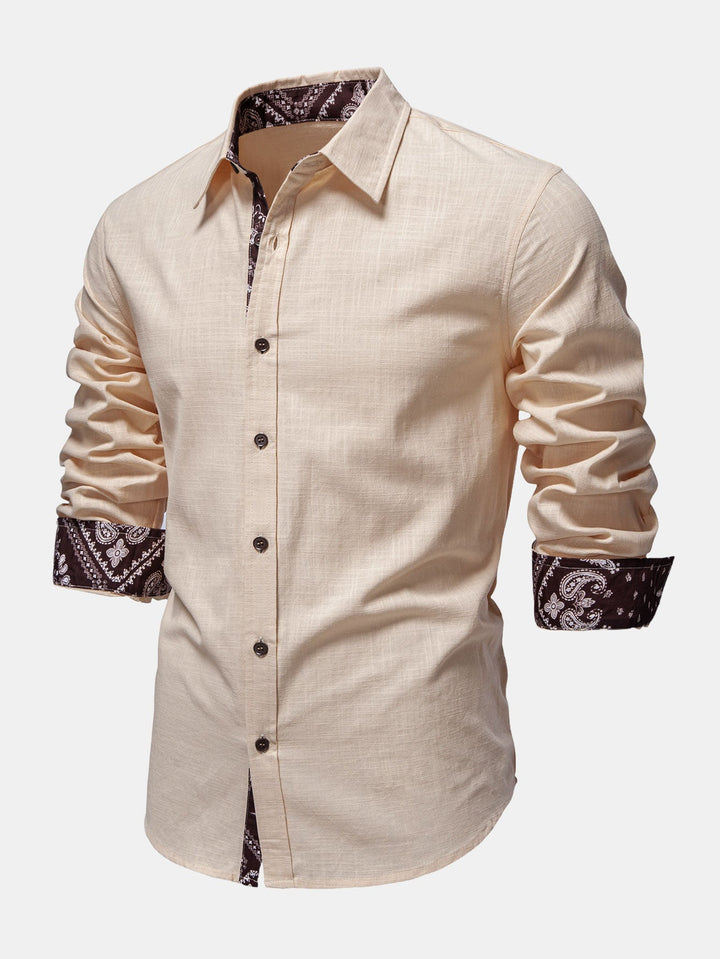 Contrast Paisley Print Linnen Look Overhemd