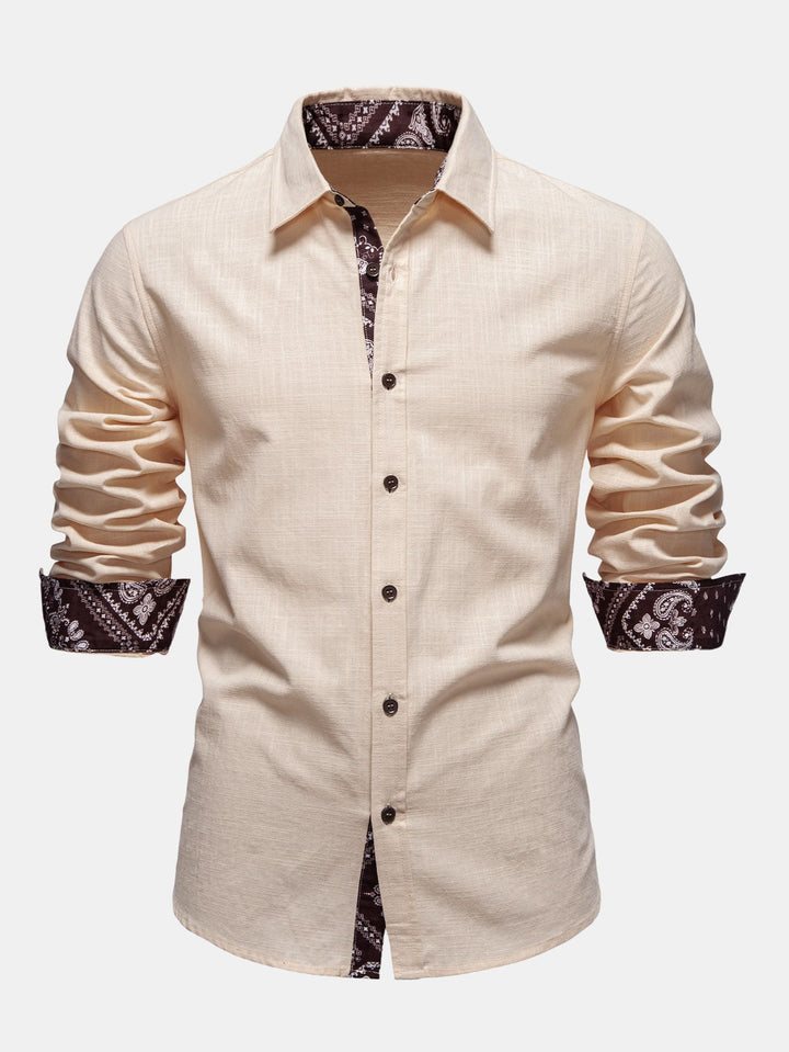 Contrast Paisley Print Linnen Look Overhemd