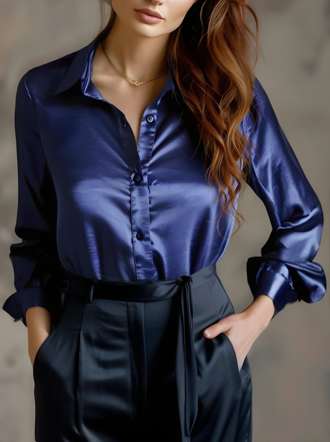 Elegante Satijnen Blouse met Lange Mouwen