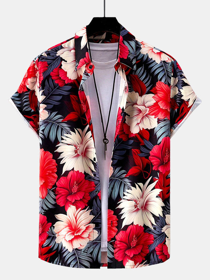 Tropische Bloemen Print Doorknoop Shirt & Zwembroek