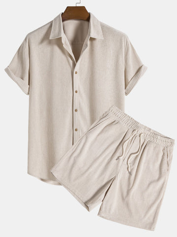 Corduroy overhemd met korte mouwen en shorts