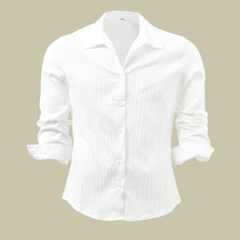 Heren Effen Kleur Gestreepte Revers Shirt met lange mouwen 94598700Z