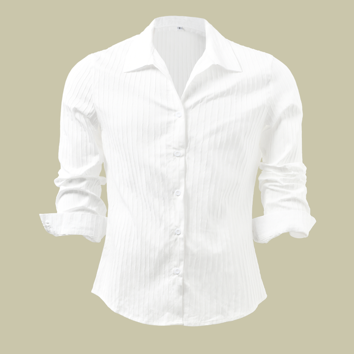 Heren Effen Kleur Gestreepte Revers Shirt met lange mouwen 94598700Z