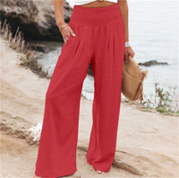 Vrouwen Katoenen en Linnen Elastische Taille Brede Pantalon 