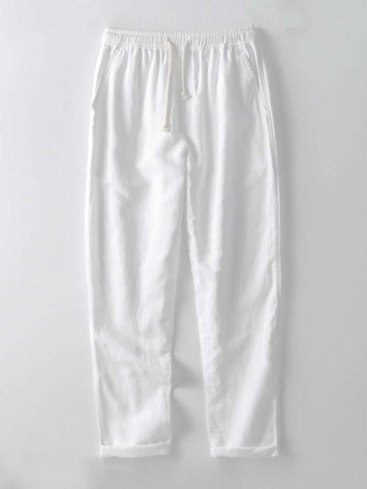 Linnen Look Korte Mouwen Basis Shirts & Rechte Linnen Broeken