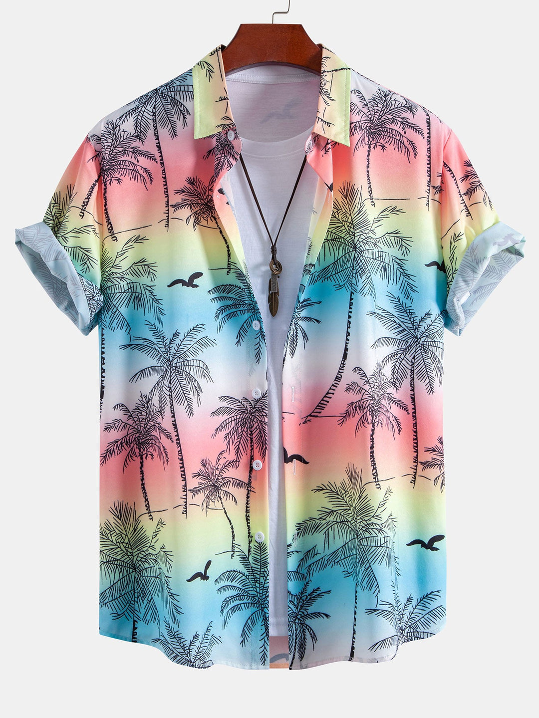 Palmboom Meeuw Print Doorknoop Shirt & Zwembroek