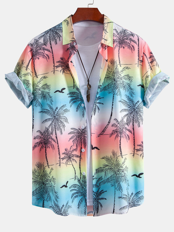 Palmboom Meeuw Print Doorknoop Shirt & Zwembroek