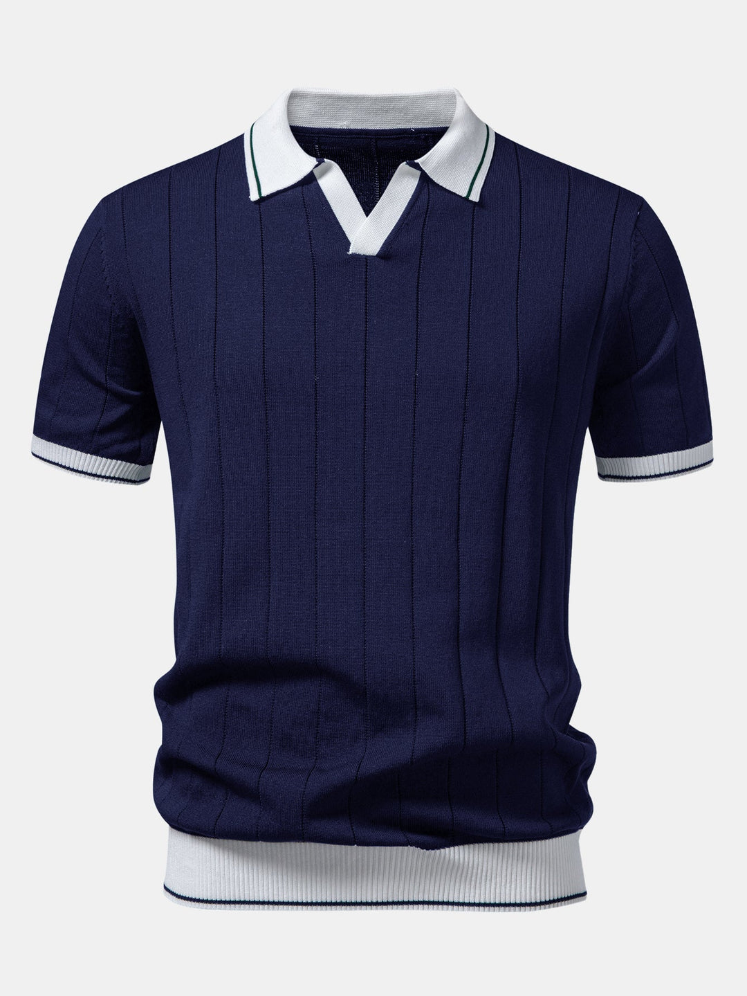 Contrastafwerking Geribbelde Johnny Kraag Tricot Polo & Slim Fit Getaperde Broek