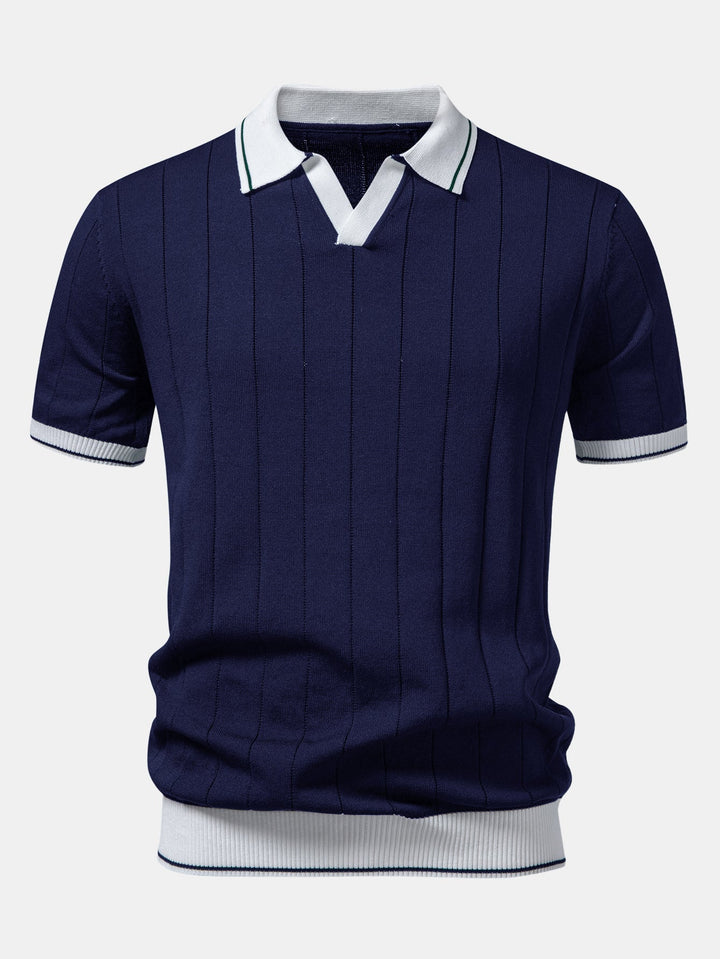 Contrastafwerking Geribbelde Johnny Kraag Tricot Polo & Slim Fit Getaperde Broek