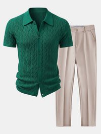 Gedraaide Jacquard Tricot Overhemd & Slim Fit Getaperde Broek