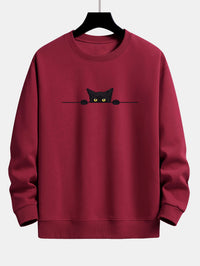 Zwarte Kat Print Relax Fit kastanjebruin Sweatshirt