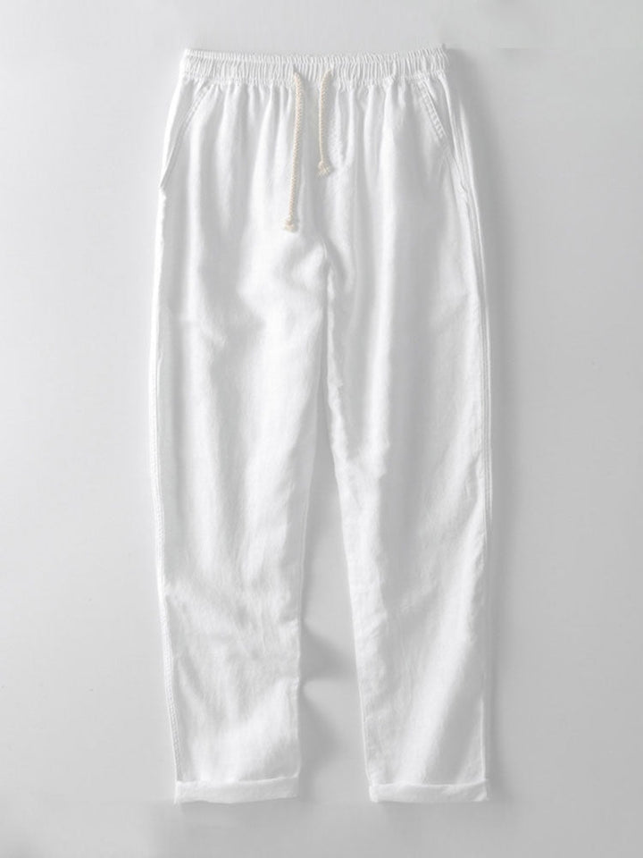 Geometrische Jacquard Ooglet Cuban Shirt & Rechte Linnen Broek