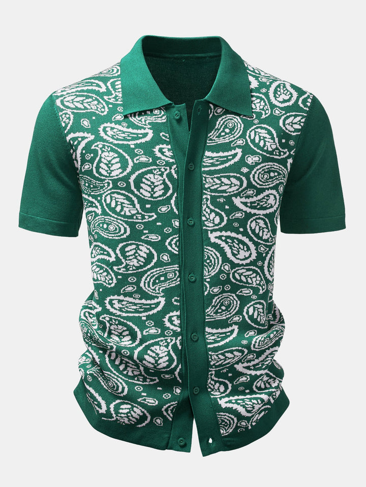 Paisley Knop Tricot Overhemd & Gebreide Shorts