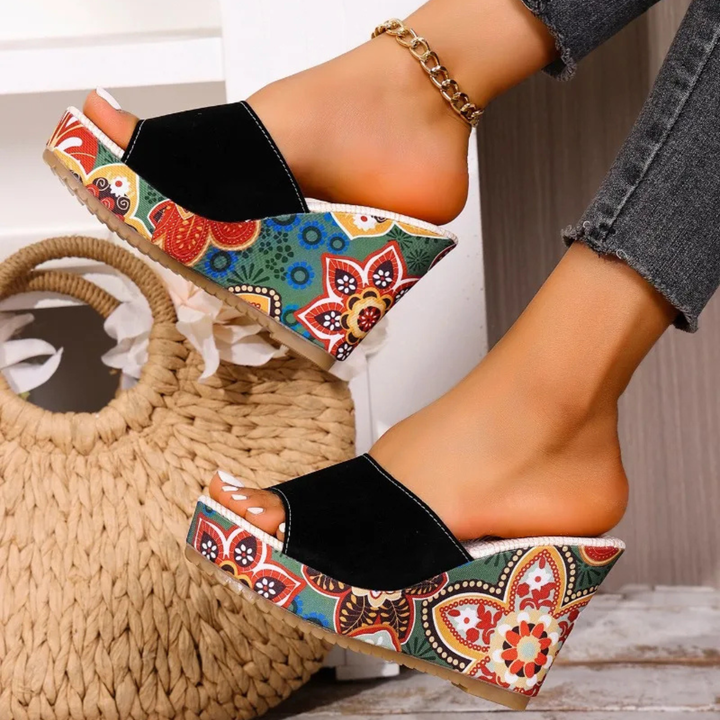 Boheme Fluwelen Wedge Sandalen