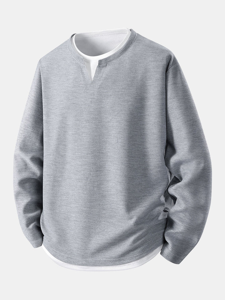 Relax Fit wafel T-shirt met lange mouwen 2-in-1