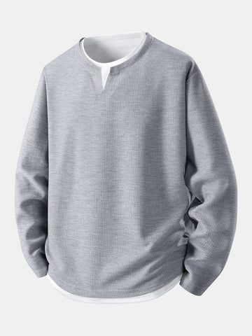 Relax Fit wafel T-shirt met lange mouwen 2-in-1