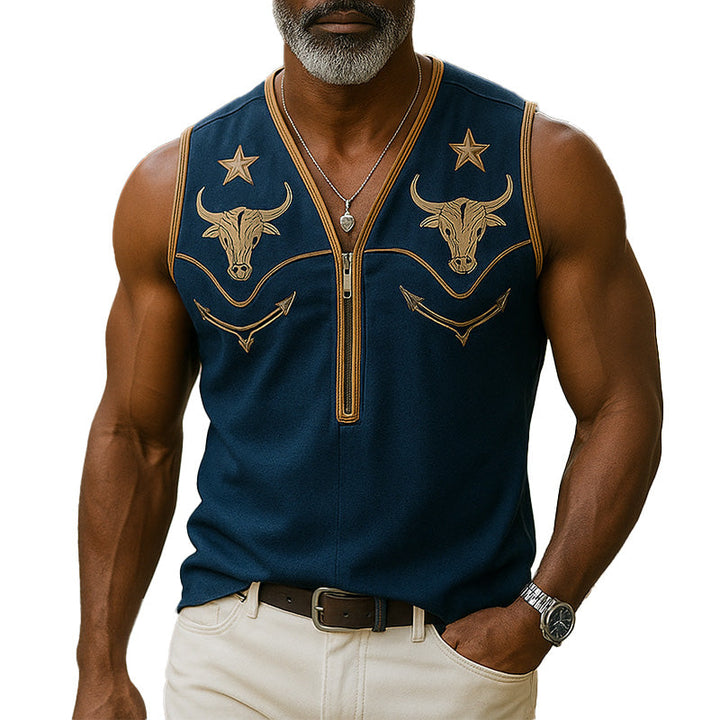 Heren Zomer Westerse Cowboystijl Geborduurde Katoenen En Linnen Tanktop MTA2908E0P