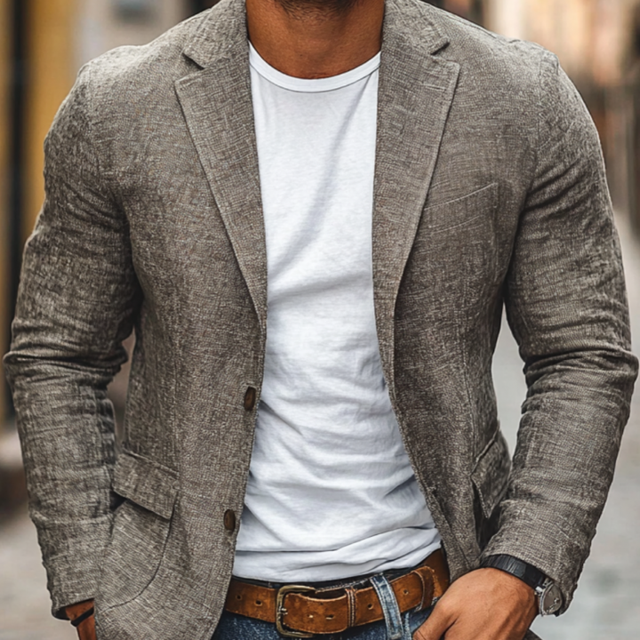 Heren Casual Katoen Linnen Notch Revers Effen Slim-fit blazer 34577242M