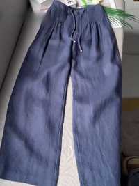 🔥Tijdelijke aanbieding: effen gekleurde plooibroek met trekkoord voor dames, casual broek van katoen en linnen met wijde pijpen