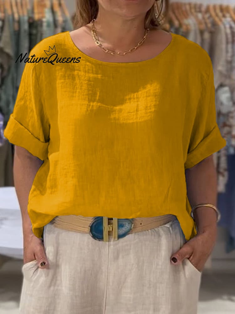 Vrouwen Voor- en Achterzijde Twee-weg Casual Katoenen en Linnen Korte Mouwen Shirt 