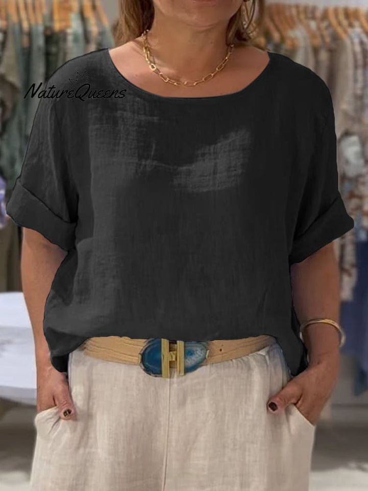 Vrouwen Voor- en Achterzijde Twee-weg Casual Katoenen en Linnen Korte Mouwen Shirt 