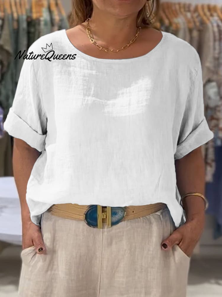 Vrouwen Voor- en Achterzijde Twee-weg Casual Katoenen en Linnen Korte Mouwen Shirt 