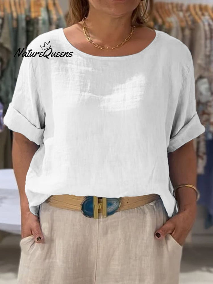 Vrouwen Voor- en Achterzijde Twee-weg Casual Katoenen en Linnen Korte Mouwen Shirt 