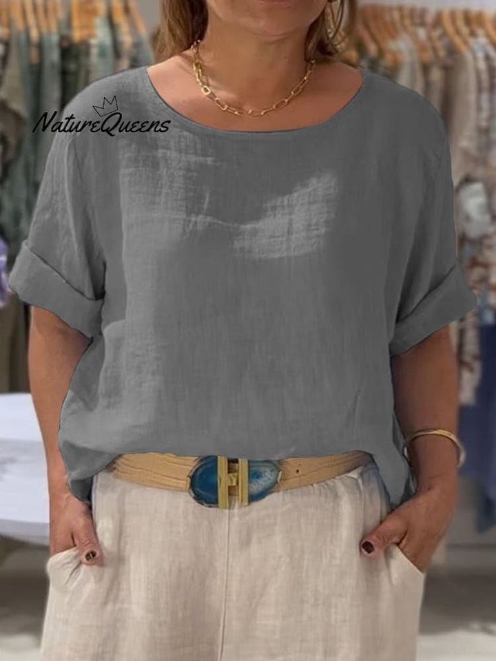 Vrouwen Voor- en Achterzijde Twee-weg Casual Katoenen en Linnen Korte Mouwen Shirt 