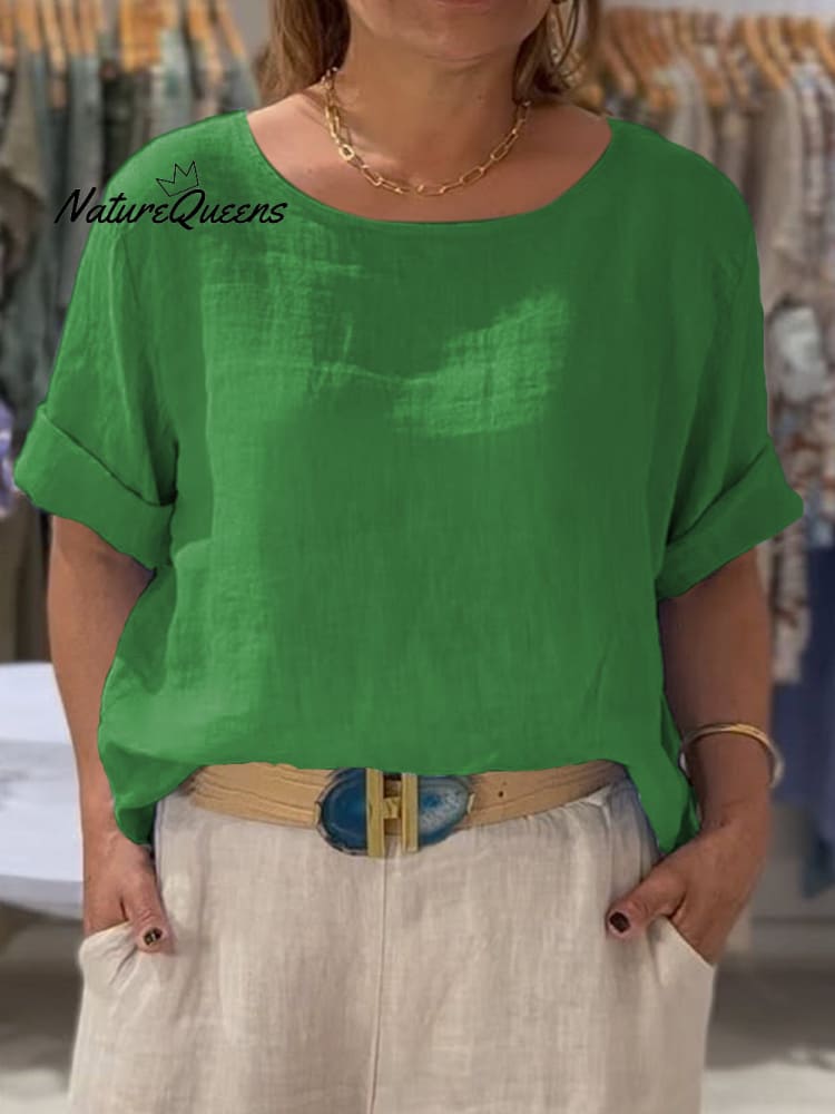 Vrouwen Voor- en Achterzijde Twee-weg Casual Katoenen en Linnen Korte Mouwen Shirt 