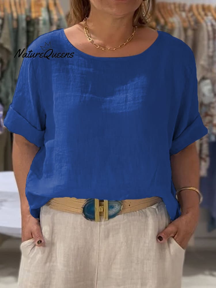 Vrouwen Voor- en Achterzijde Twee-weg Casual Katoenen en Linnen Korte Mouwen Shirt 