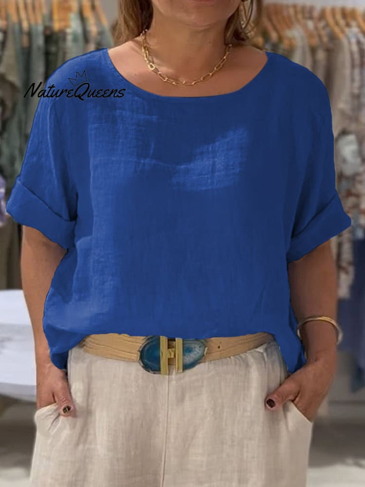 Vrouwen Voor- en Achterzijde Twee-weg Casual Katoenen en Linnen Korte Mouwen Shirt 