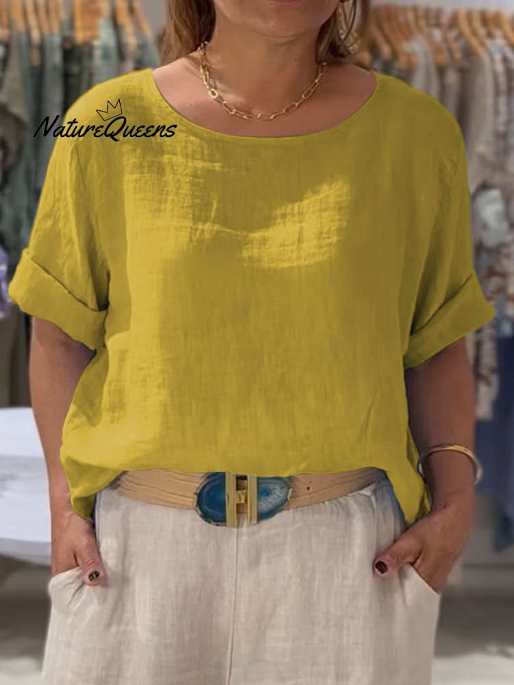 Vrouwen Voor- en Achterzijde Twee-weg Casual Katoenen en Linnen Korte Mouwen Shirt 