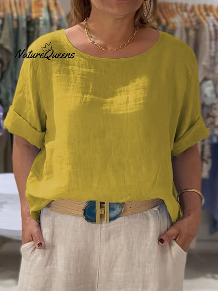 Vrouwen Voor- en Achterzijde Twee-weg Casual Katoenen en Linnen Korte Mouwen Shirt 