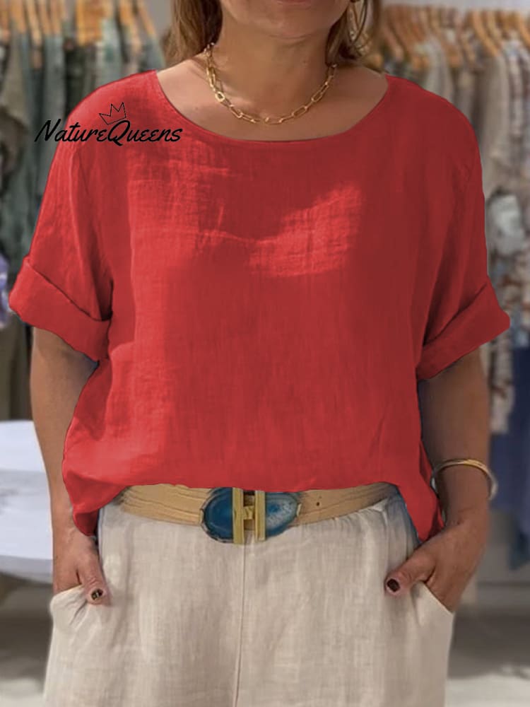 Vrouwen Voor- en Achterzijde Twee-weg Casual Katoenen en Linnen Korte Mouwen Shirt 