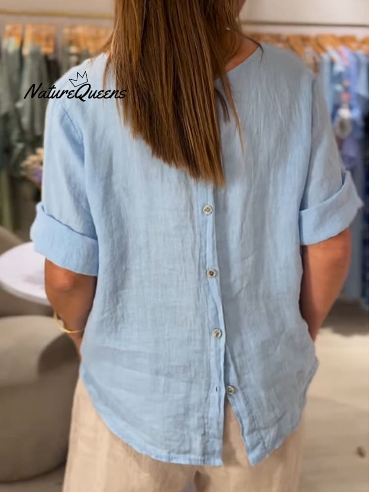 Vrouwen Voor- en Achterzijde Twee-weg Casual Katoenen en Linnen Korte Mouwen Shirt 